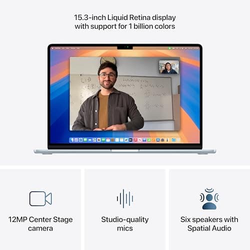 Apple 2025 MacBook Air 15-inch Laptop with M4 chip: Built for Apple Intelligence, 15.3-inch Liquid Retina Display, 16GB Unified Memory, 256GB SSD Storage, 12MP Center Stage Camera, Touch ID; Sky Blue — view 3