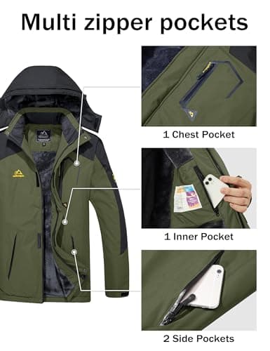 MAGCOMSEN Winter Coats for Men Fleece Lined Jacket with Muti-Pockets Water Resistant Snow Ski Jackets Army Green XL — view 4