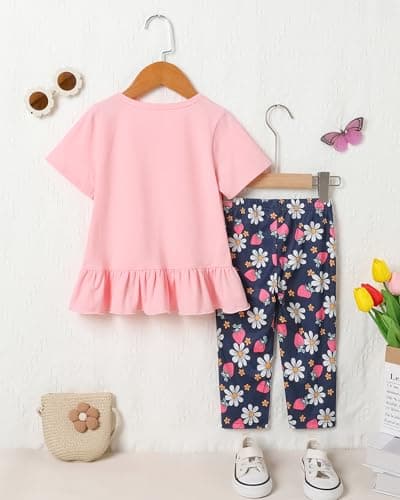 SOLOYEE Toddler Girl Clothes 3T 4T Girls Outfit, Short Sleeve Ruffle Top with Bowknot + Floral Print Capri Pants 2Pcs Spring Summer Clothing Set — view 7
