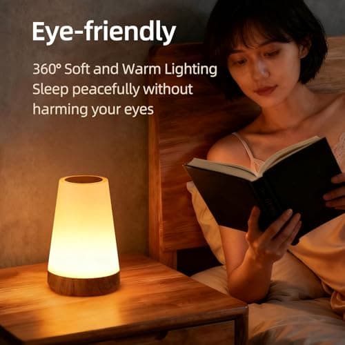 ZWOTNDT Night Light, Dimmable Touch Lamp and Remote Control, 13 RGB Colors & 5 Brightness, Rechargeable Bedside Table Lamp for Baby Kids Nursery Bedroom Bathroom Camping (Wood Grain) — view 5