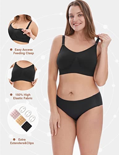 HOFISH Women's Maternity Bras Wirefree Nursing Bra for Pregnancy Breastfeeding Bra Black Beige Pink Large — view 4