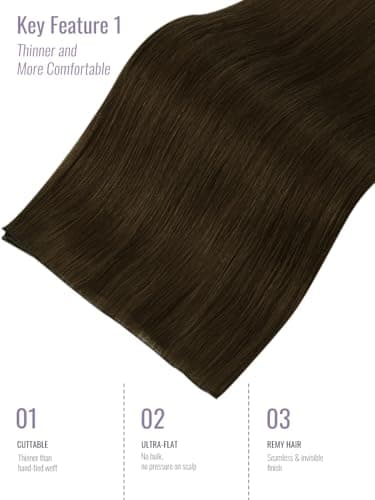 Fshine Genius Weft Extensions Human Hair 24 Inch Medium Brown Wefts Human Hair Extensions 60 Grams Sew in Human Hair Weft Real Hair Extensions One Piece — view 3