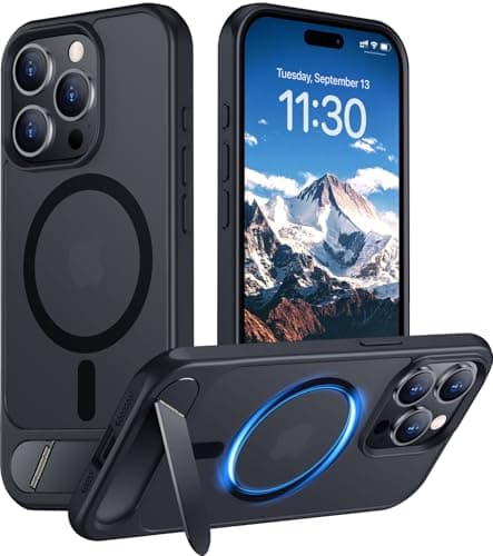 Temdan Magnetic Compatible with iPhone 15 Pro Max Case, [Built-in Invisible Kickstand][Compatible with MagSafe] [Military Grade Shockproof] Slim Translucent Matte Phone Case for iPhone 15 Pro Max 6.7"