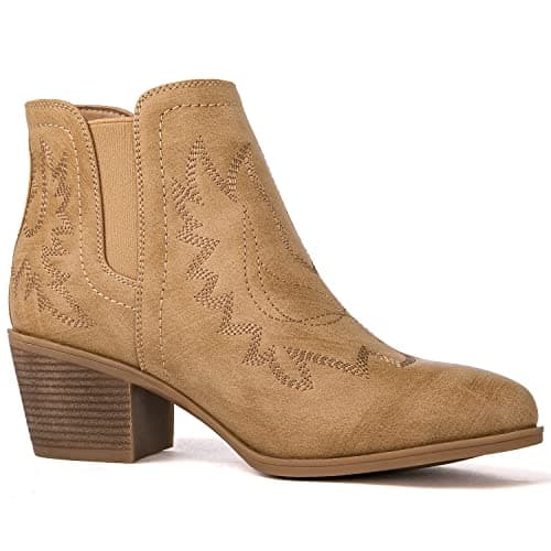GLOBALWIN Women's Pull On Ankle Boots The Western Cowboy Cowgirl Boots, 21yy01 Khaki, 8.5 — view 2