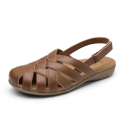 Rihero Women's Closed Toe Fisherman Flat Sandals Brown Size 7.5
