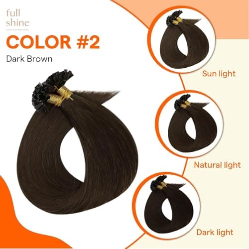 Full Shine K Tip Human Hair Extensions, 2 Darkest Brown Brunette, 16 Inch, 50G, Keratin Fusion Prebonded Tip, Soft Lob, Subtle Waves, Campus Formal, Office Party, Polished Everyday, Seamless Brunette — view 2