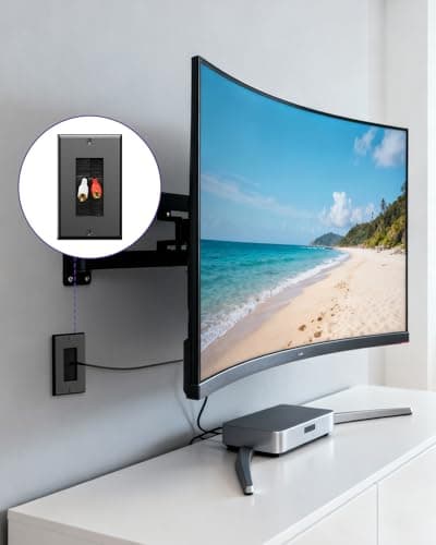 VCE Single Brush Wall Plate, Cable Pass Through Insert for Wires, Single Gang Cable Access Strap, Wall Socket for HDTV, Home Theater Systems - Black (2-Pack) — view 4