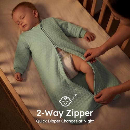 Yoofoss Baby Sleep Sack 0-6 Months 1.0 Tog Long Sleeve Sleep Sack Organic Cotton Wearable Blanket for Newborns 2-Way Zipper Quilted Sleeping Sacks(Small) — view 3