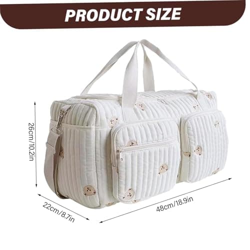 Diaper Bag, Baby Bag, Quilted Diaper, Teddy Bear Pattern Cute Duffle Portable & Lightweight for Hospital and Weekender Travel, 18.9x8.7x10.2in — view 2