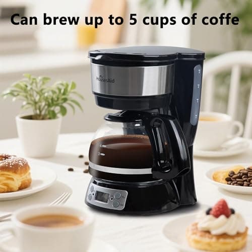 HousesAid 5-Cup Programmable Drip Coffee Maker with Digital Timer, Glass Carafe,24-Hour Auto Brew,2-Hour Auto Shut-Off, Pause & Pour, Removable Filter Basket,Compact Coffee Machine for Home & Office — view 5