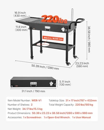 VEVOR Outdoor Grill Cart, 31.0 x 17.0 inch Tabletop Size Grilling Table, Foldable Outdoor Cooking Table with Tissue Holder, Hooks, Wheels, Side Table, BBQ Prep Tables for Picnic, Kitchen, Courtyard — view 2