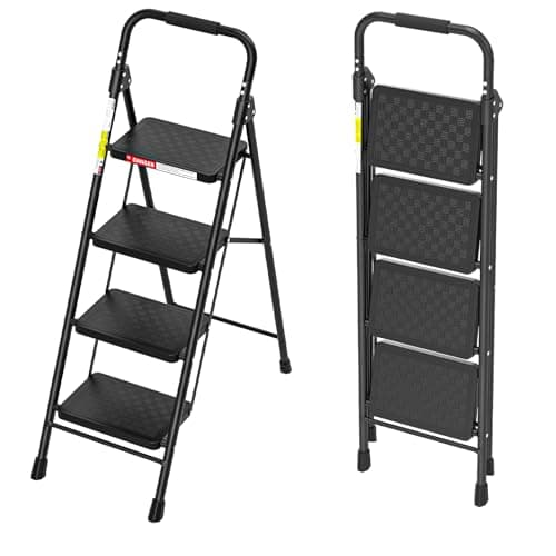 HBTower Step Ladder, 4 Step Ladder with Wide Anti-Slip Pedal, Step Stool Foldable with Cushioned Handle, 330 Capacity for Home and Kitchen