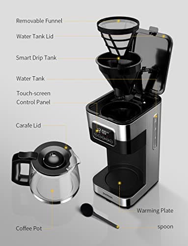 SHARDOR 10-Cup Programmable Coffee Maker, Regular & Strong Brew Drip Coffee Machine for Home and Office, Auto Shut Off, Permanent Filter, Silver — view 6