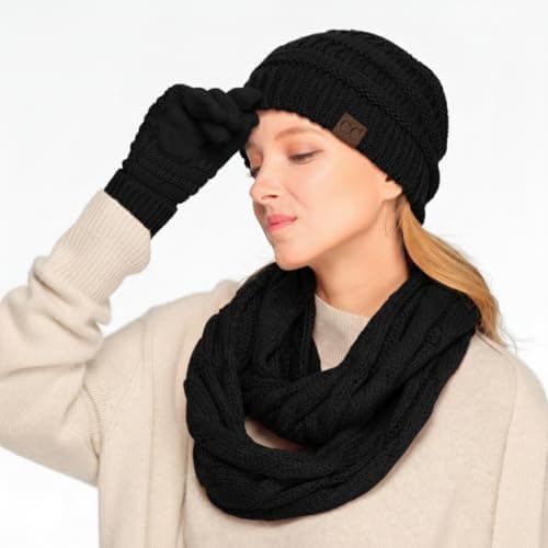 C.C Exclusives Cable Knit Beanie - Thick, Soft & Warm Chunky Beanie Hats (HAT-20A) (Black) — view 2