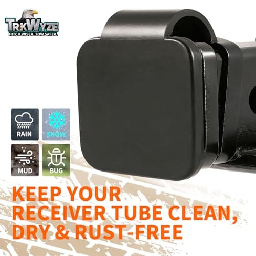 TrkWyze Trailer Hitch Cover with Retention Ring, UV-Resistant Rubber Formulated to Prevent Cracking in Sun & Heat, Heavy-Duty One-Piece Construction for Lasting Durability (Plain)