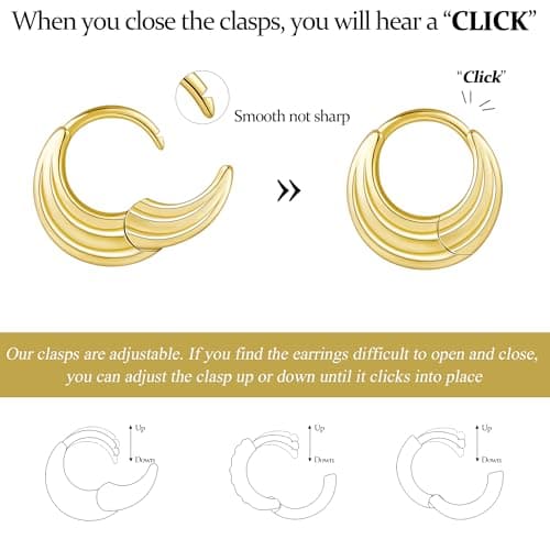 Poxtex Small 14K Gold Plated Huggie Hoop Earrings Set for Women, Hypoallergenic Trendy Hoops Stacks for Multiple Piercings, Dainty Cute Mini Lightweight Cartilage Helix Jewelry Gift Sensitive Ears — view 7