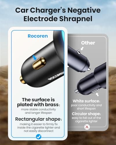 Rocoren 70W Car Charger for iPhone 17 Pro Max, USB C Car Charger Fast Charging with 5.2Ft Type C Coiled Cable, Super Fast USBC Phone Cigarette Lighter Adapter for iPhone 17/16/15, iPad,Samsung,Android — view 4