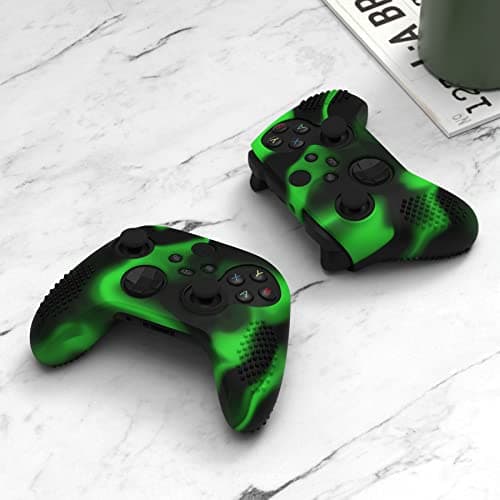 eXtremeRate PlayVital Anti-Slip Silicone Cover Skin for Xbox Series X/S Controller with Thumb Grip Caps, 3D Studded Edition Soft Rubber Case Protector for Xbox Core Controller - Green & Black — view 4