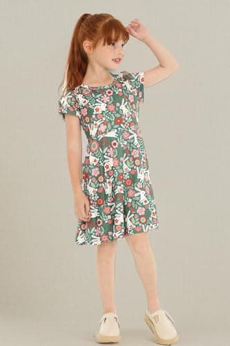 Mud Kingdom Dress for Big Girls Round Neck Short Sleeve Fashion Summer Beige Love Size 10-12 — view 6