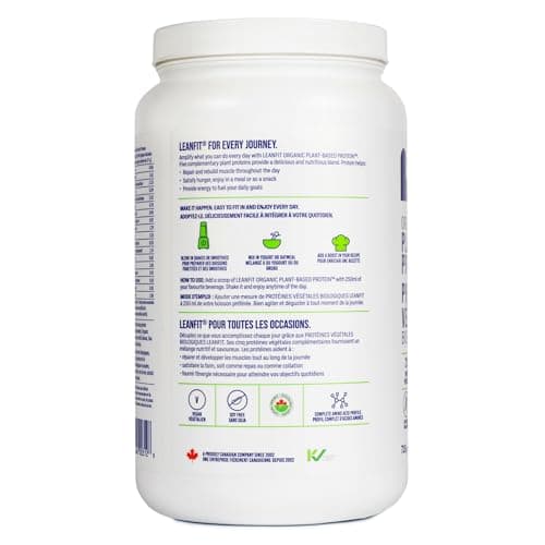 LEANFIT ORGANIC PLANT-BASED PROTEIN, Natural Chocolate - Vegan, Soy Free, Gluten Free, Dairy Free, Sugar Free - 21g Protein, 19 Servings, 715g Tub — view 2