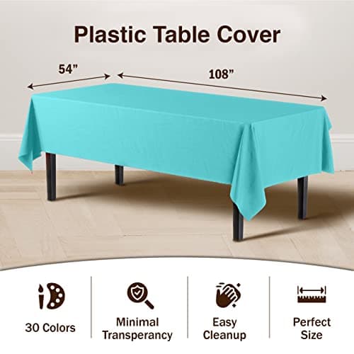 Exquisite Aqua Plastic Table Cloth Disposable 6 Pack - 54 x 108 Inch Rectangle Tablecloth for 6 Foot Tables - Waterproof Table Cover for Party Wedding Birthday Graduation BBQ Catering — view 2