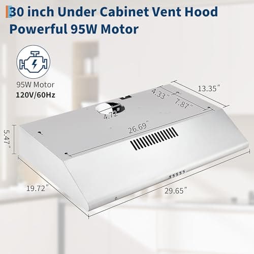 Garvee 30 Inch Under Cabinet Range Hood, Ducted/Ductless Convertible Stainless Steel Kitchen Vent Hood with 3-Speed Exhaust Fan, 3-Layer Aluminum Filter, LED Light — view 5