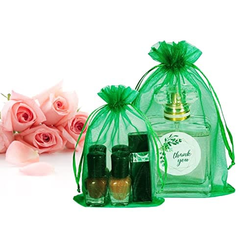 Bezall 100Pcs 3x4 Inch Green Organza Bags with Drawstring, Christmas Small Mesh Jewelry Gift Pouches Baby Shower Party Favor Bags — view 6