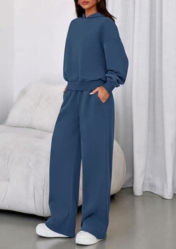 PRETTYGARDEN Womens Sweatsuits 2 Piece Set 2026 Casual Winter Long Sleeve Hoodie Loose Wide Leg Sweatpants Fall Tracksuit (Grey Blue,Medium) — view 2