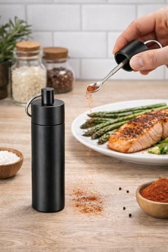 Superfine Kitchen Seasoning Holder | Compact Spice Metal Container Bottle | Coarse to Fine Salt Pepper Jar - Black Aluminum Seasoning Canister for Cooking & Dining — view 3