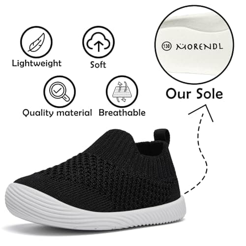 MORENDL Baby Shoes Toddler Walking Sock Shoes Infant Sneakers Boy & Girls Non-Slip Slipper Black 12-15Months — view 5