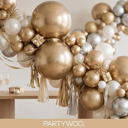 PartyWoo Chrome Gold Balloons, 100 pcs Gold Chrome Balloons Different Sizes Pack of 18 Inch 12 Inch 10 Inch 5 Inch for Balloon Garland or Arch as Birthday Decorations, Party Decorations, Gold-G127 — view 7