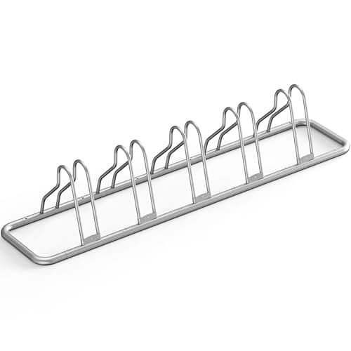 Simple Houseware 5-Bike Floor Storage Rack - Adjustable Bicycle Parking Stand & Garage Organizer for Road and Kids Bikes, Silver
