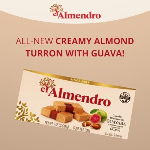 Authentic Creamy Almond Turron with Guava By El Almendro, Soft Traditional Spanish Nougat Candy, Turrón Blando Con Guayaba, Gourmet Mediterranean Confection - Gluten-Free, Artisanal Nut & Fruit Dessert, Perfect for Holiday Gifting & Charcuterie Boards, 7.05oz