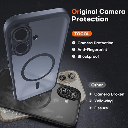 TOCOL Magnetic for iPhone 16 Case, Upgraded Full Camera Protection, Fit for MagSafe, Rugged Phone Case for iPhone 16 6.1 Inch, Drop Protection, Anti-Scratch, Black — view 4