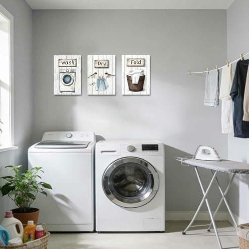 ZXHYWYM 3Pcs Laundry Room Canvas Wall Art Rustic Farmhouse Laundry Sign Picture Prints Wash Dry Fold Art Poster Vintage Country Paintings Gray White Bathroom Decor (30x40cmx3 Pieces) — view 4