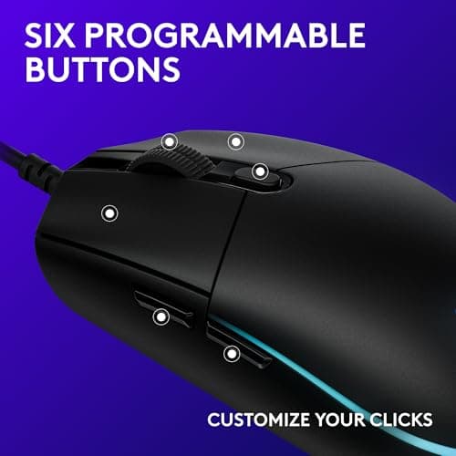 Logitech G203 Wired Gaming Mouse, 8,000 DPI, Rainbow Optical Effect LIGHTSYNC RGB, 6 Programmable Buttons, On-Board Memory, Screen Mapping, PC/Mac Computer and Laptop Compatible - Black — view 4