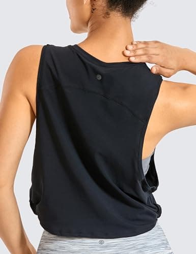 CRZ YOGA Pima Cotton Cropped Tank Tops for Women - Sleeveless Sports Shirts Athletic Yoga Running Gym Workout Crop Tops Black Small — view 2
