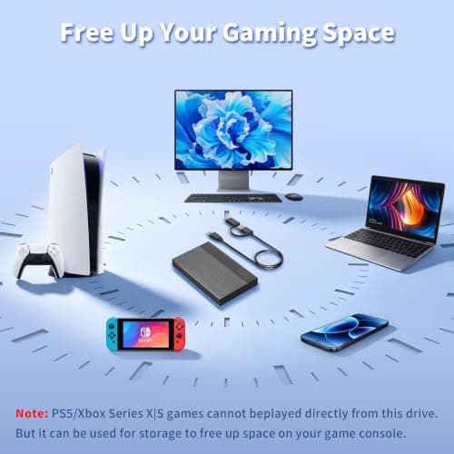 Alphami High-Speed PS5 External Hard Drive 250GB – Dual USB-A & Type-C Connectivity, Seamless Plug-and-Play Use Across Mac, PC, Laptop, Consoles– Perfect for Storage Movies, Music, Photos, Games — view 5