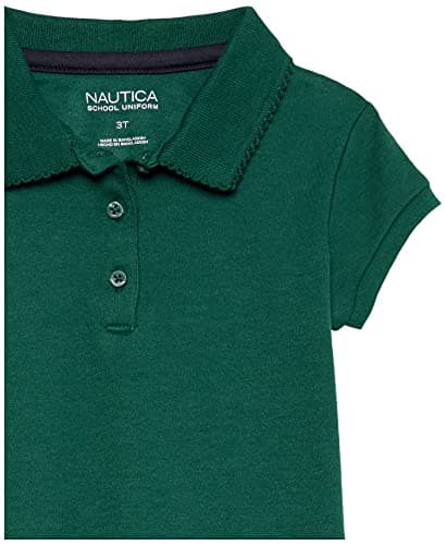Nautica Girls' School Uniform Short Sleeve Polo Shirt, Button Closure, Soft Pique Fabric, Forest Green, 6 — view 2