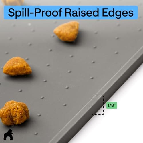 GORILLA GRIP Silicone Pet Feeding Mat, Waterproof, Raised Edges to Prevent Spills, Easy Clean in Dishwasher, Dogs and Cats Placemat Tray to Stop Food and Water Bowl Messes on Floor, 18.5x11.5, Gray — view 6