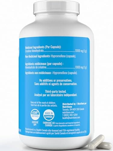 Creatine Capsules - 1000 mg (1 g) Creatine Monohydrate per Capsule, 300 Count (3-5 Daily) - Made in Canada - Muscle, Strength, Power, Performance Supplement - Third-Party Tested - Nutritionn — view 4