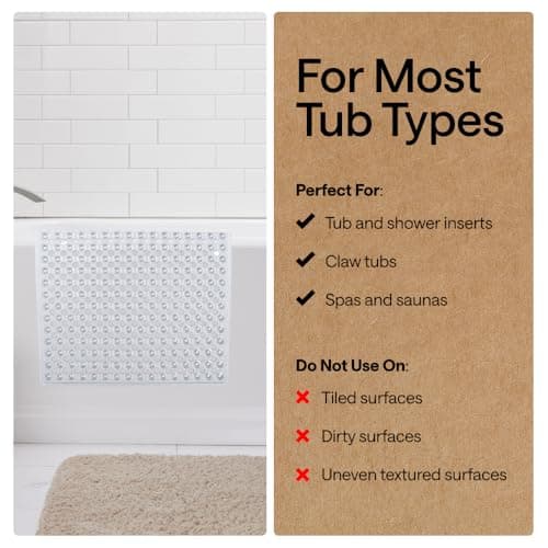 GORILLA GRIP Patented Bath Tub Shower Mat, Machine Washable Bathtub Floor Liner Mats, Suction Cups and Drain Holes to Keep Tubs Clean, Bathroom Essentials, 89x41 cm, Clear — view 4
