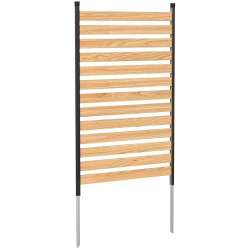 Outsunny Outdoor Privacy Screen Panel, 38" x 76" No Dig Space Divider with Fir Wood Planks and Aluminum Posts for Patio Backyard, Great to Hide Trash Cans, Air Conditioner Fence