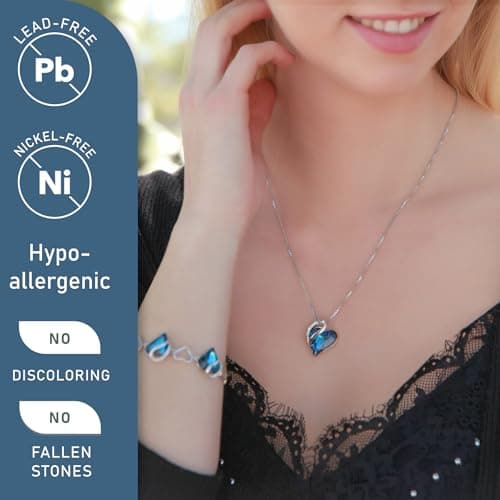 Leafael Gift Necklaces for Women, Infinity Love Birthstone Heart Pendant, Bermuda Sapphire Blue Crystal for September, Birthday Jewelry for Mom and Wife, Silver Plated, 18" + 2" Chain