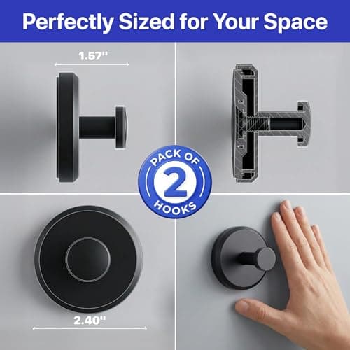 HOME SO Suction Cup Hooks for Shower & Bathroom Towel Holder 2-Pack – Suction Cups Hooks for Hanging Towels, Robes, & Coats - Tiles, Glass Door or Mirror – Shower Hooks & Towel Hooks Organizer - Black — view 6