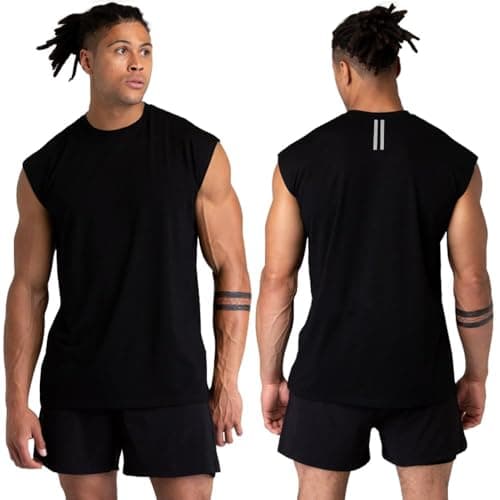 Holure 3 Pack Men's Gym Tank Tops Workout Sleeveless T-Shirts Athletic Muscle Tank Training Bodybuilding Tee Shirts Black/Black/Black-L