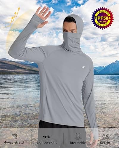 Roadbox Sun Hoodie Men UV Protection Long Sleeve, UPF 50+ Fishing Shirts with Mask, Lightweight Hiking Outdoor Rash Guard — view 2