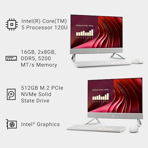 Dell 24 All-in-One Desktop ec24250-23.8-inch FHD Touch Display, Intel Core 5 Processor 120U, Intel Graphics, 16GB DDR5 RAM, 512GB SSD, Windows 11 Home, Onsite Service+6 Months Retail Migrate - White — view 8