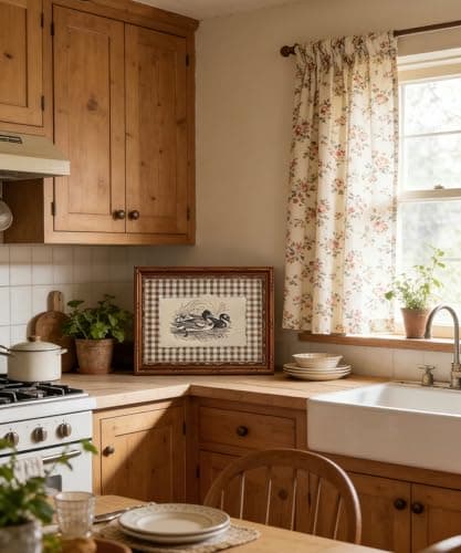 Vintage Gold Framed Wall Art Vintage Duck Wall Art Rustic Farmhouse Brown Gingham Duck Wall Decor Picture Country Cottage Illustration Poster Print Artwork for Living Room Bedroom 9x11in — view 3