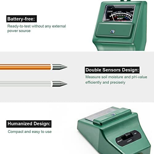 SONKIR Soil pH Meter, MS02 3-in-1 Soil Moisture/Light/pH Tester Gardening Tool Kits for Plant Care, Great for Garden, Lawn, Farm, Indoor & Outdoor Use (Green) — view 3